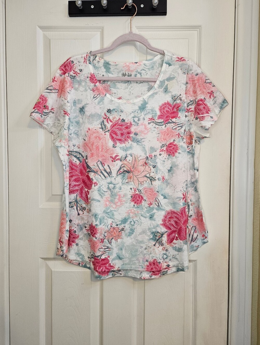 Style & Co Womens XXL Floral Short Sleeve T-Shirt Scoop Neck Top